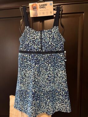 NWT Lands' End Women's Zip Front Swim Dress Comfort UPF 50+ Sun Protection